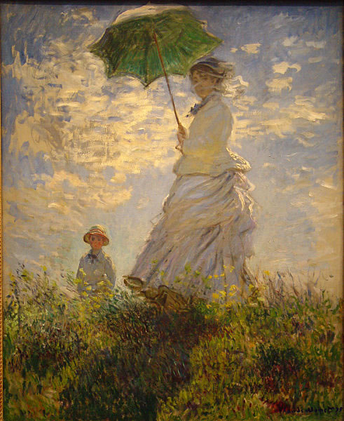 Claude Monet - Umbrella la passeggiata camille monet con il figlio jean sulla collina