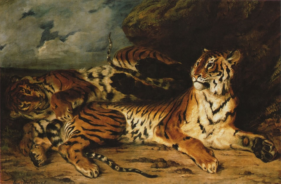 Eugene Delacroix - Young tiger playing with its mother