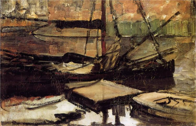 Piet Mondrian - Moored ships sun