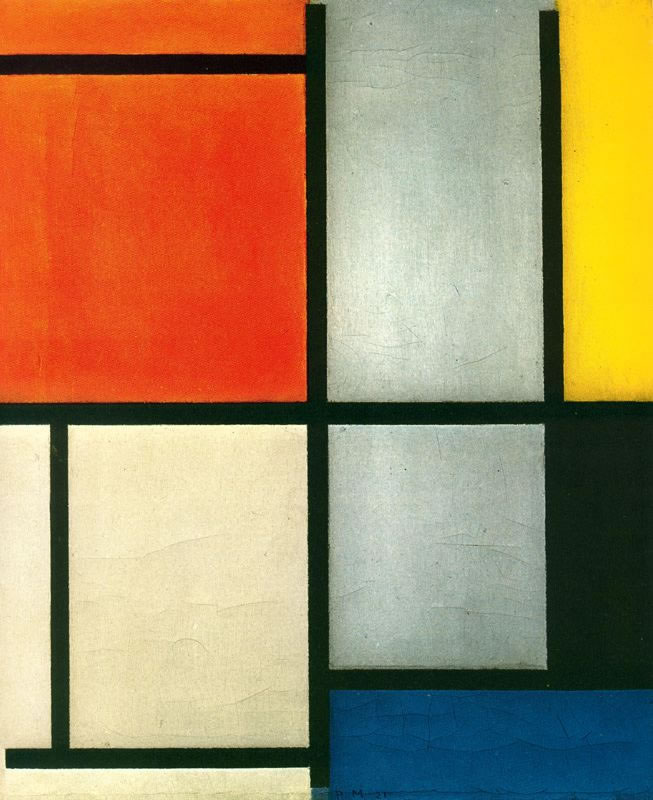 Piet Mondrian - Tableau 3 with orange red yellow black blue and gray